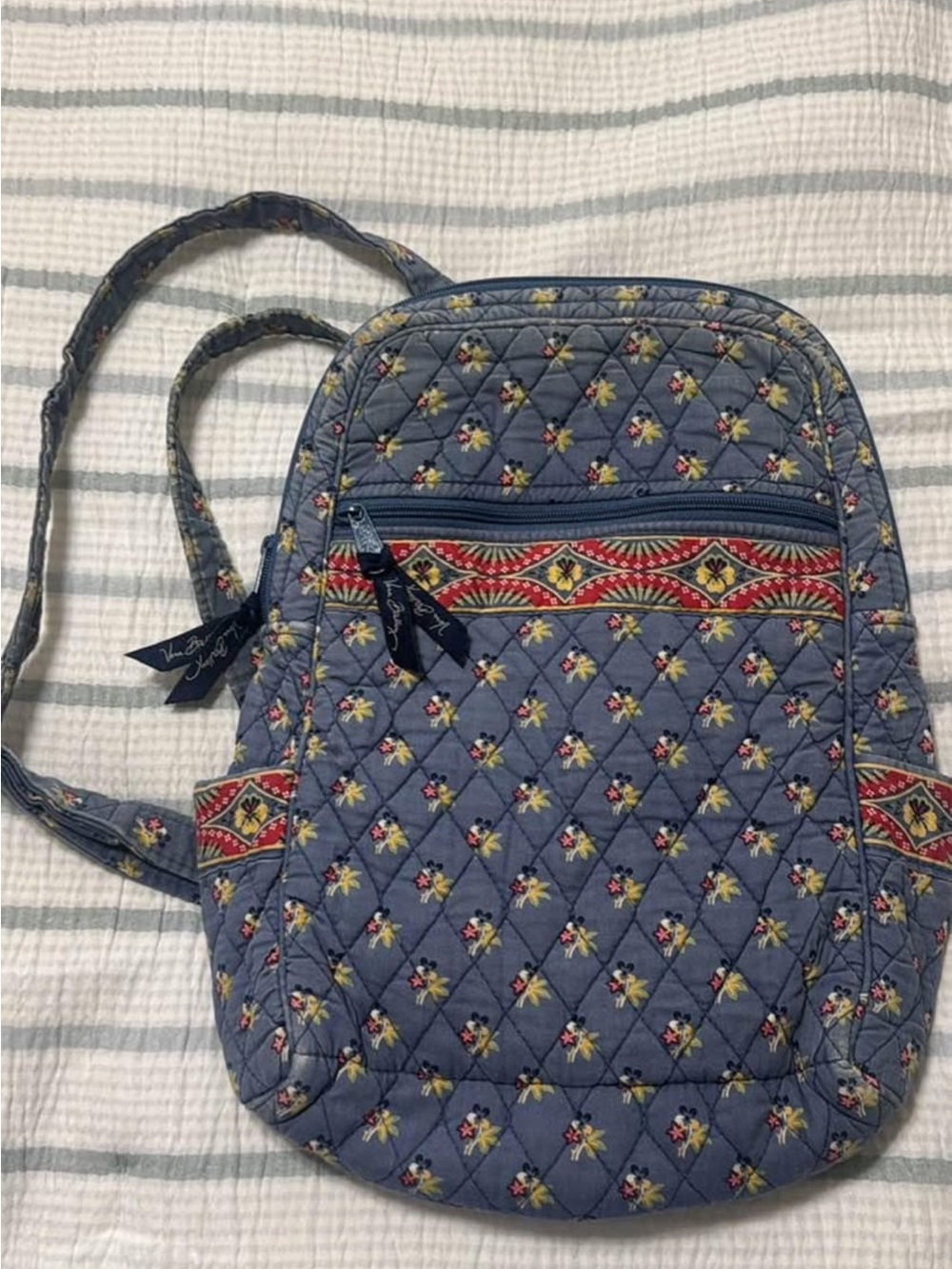 Vera Bradley Quilted Floral Crossbody in Denim Blue with Red Trim